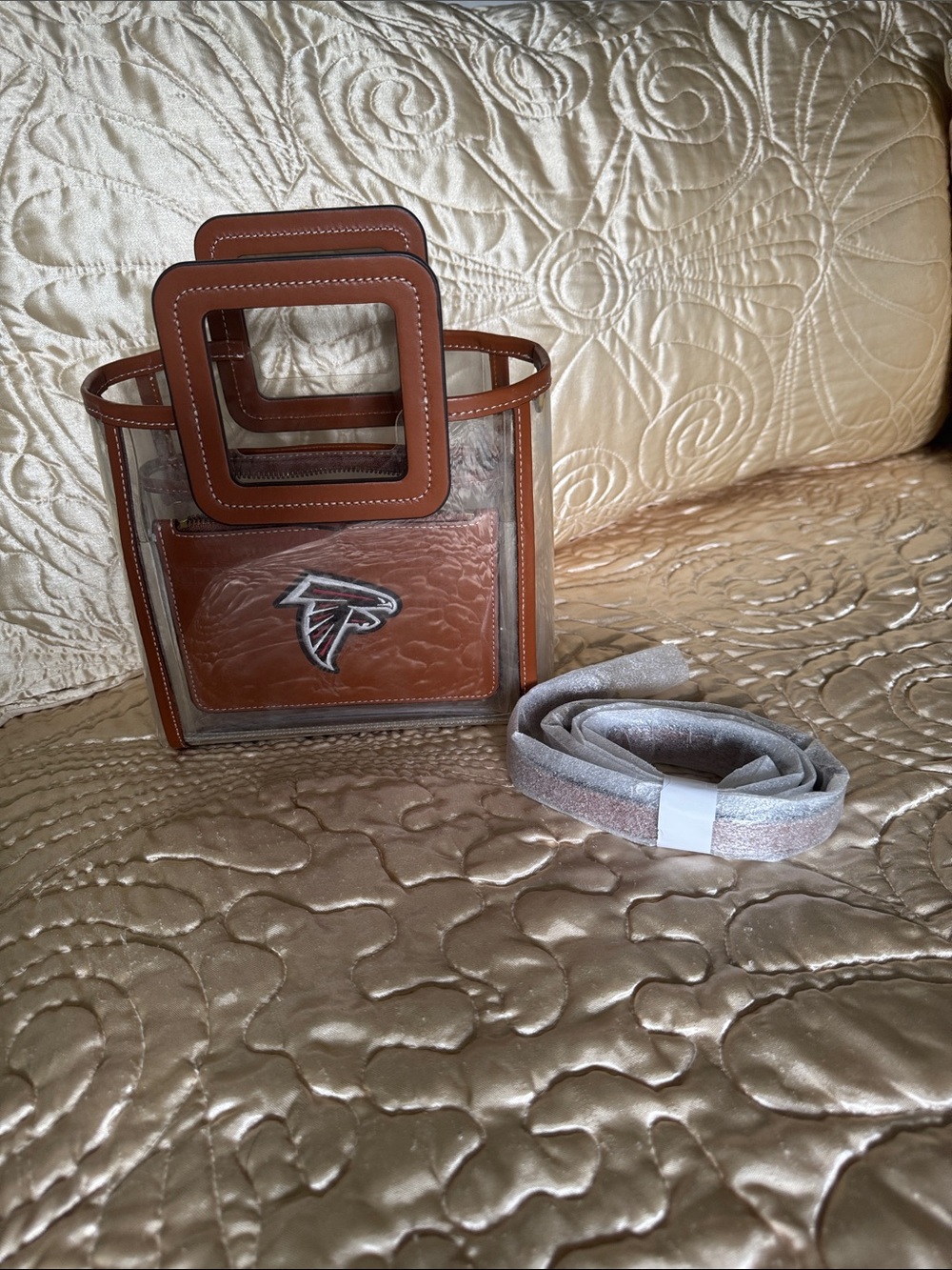 Clear Tote Bag with Brown Trim and Atlanta Falcons Patch - Picture 2 of 6
